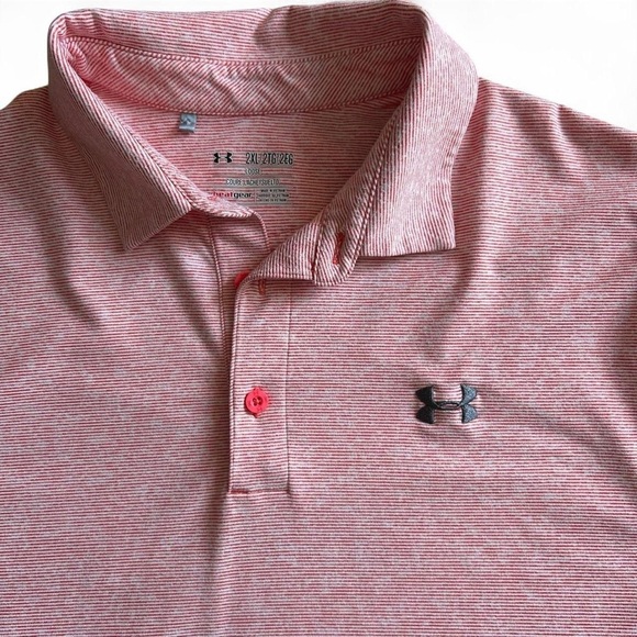 Under Armour HeatGear Polo Loose Fit 2XL, Reddish-Orange Stripes,Golf-Ready - Picture 6 of 8